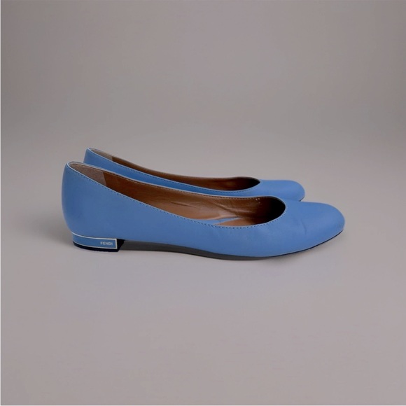 Fendi Blue Leather Flats Size 38.5/8 - Picture 1 of 13